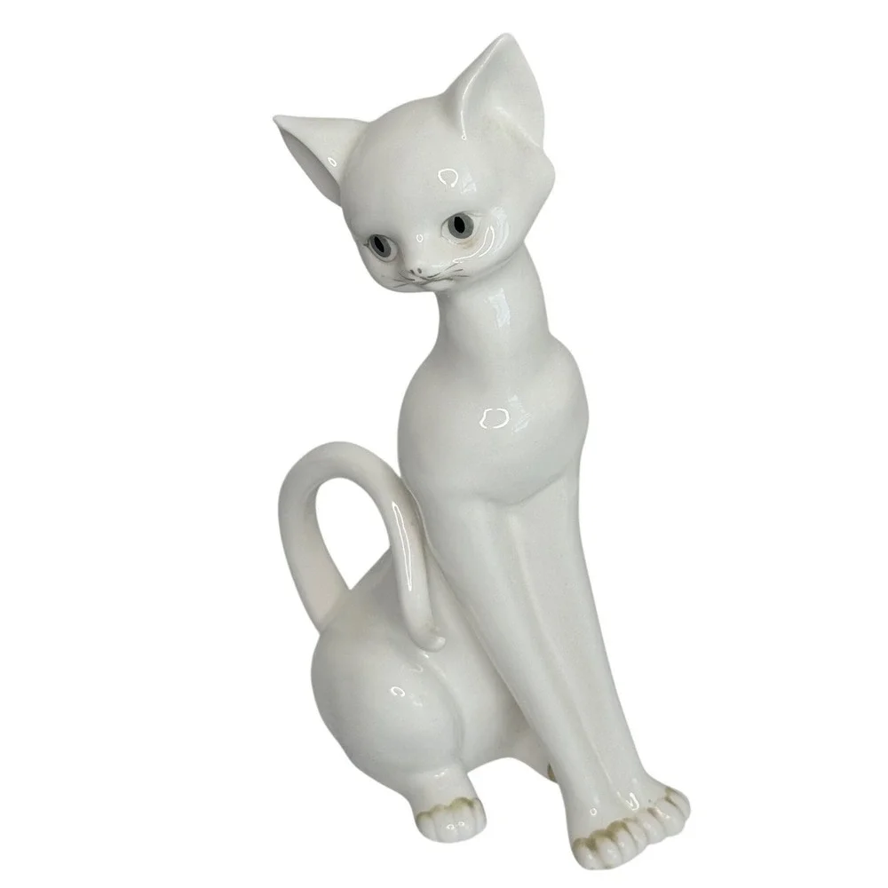 Andrea by Sadek White Porcelain Cat Figurine Hand Painted Japan 10in VTG‎ 6654